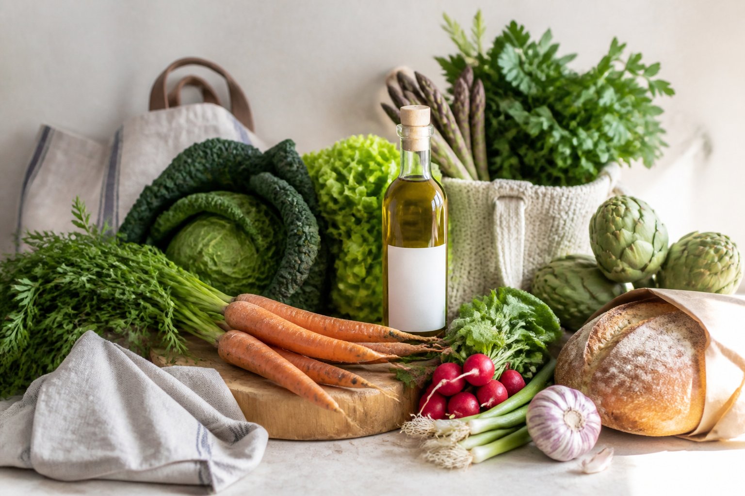 Produits alimentaires non marqués pour illustrer l’univers courses et alimentation