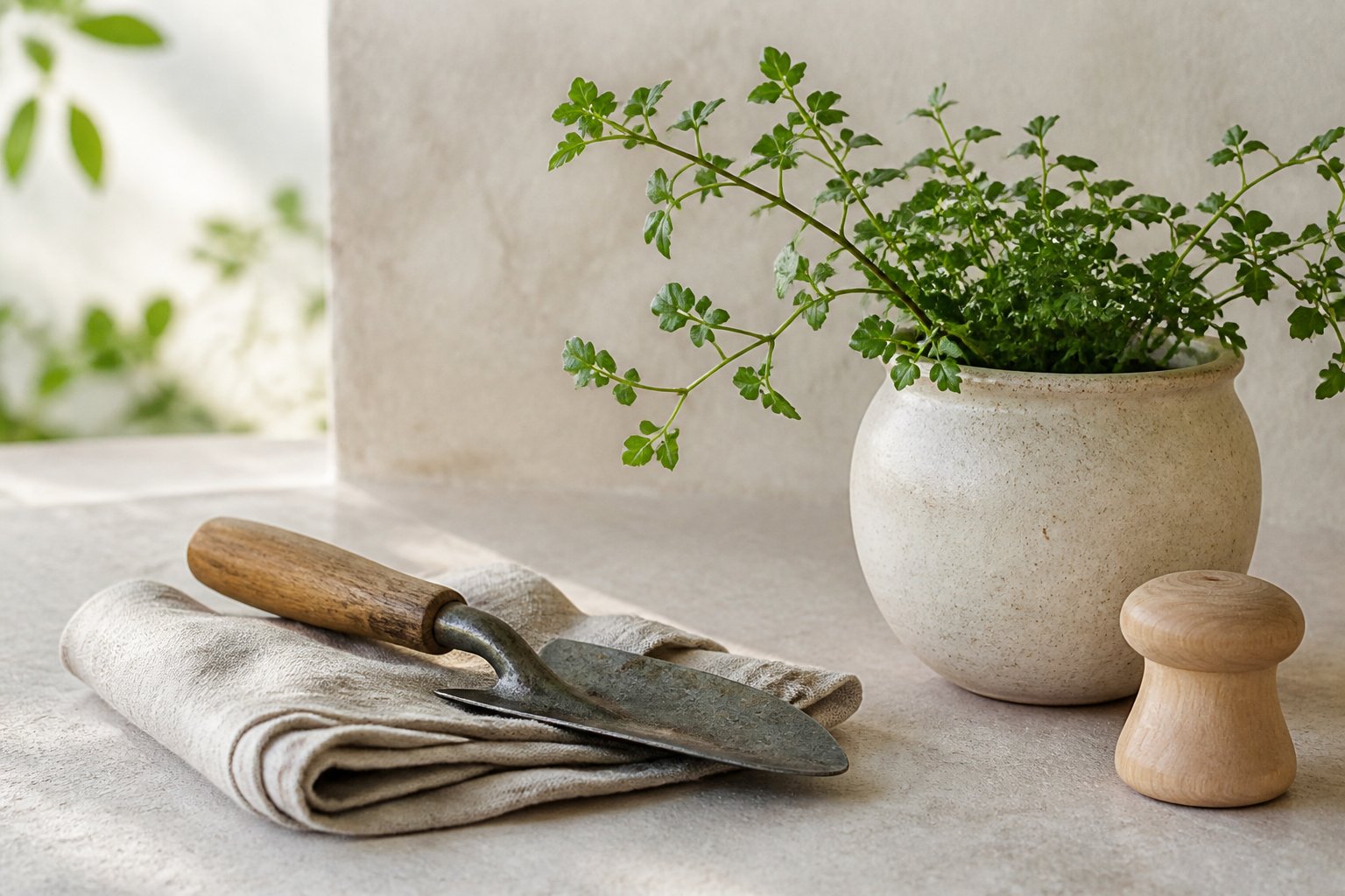 Plante et objets de décoration pour illustrer l’univers maison et jardin