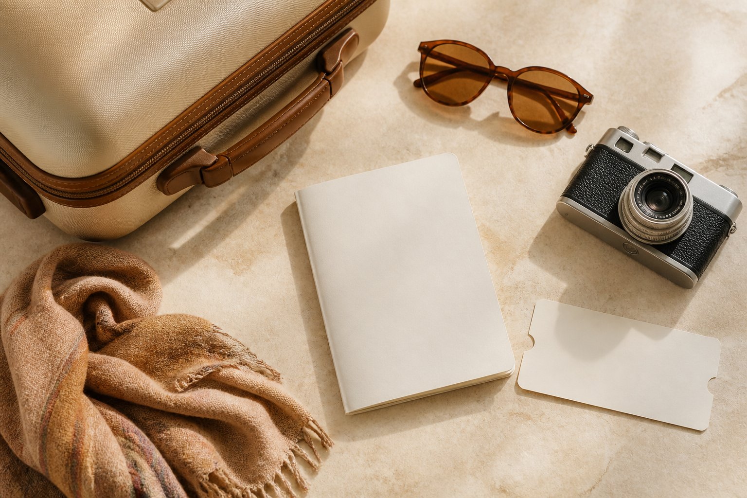 Objets de voyage non marqués pour illustrer l’univers tourisme et loisirs